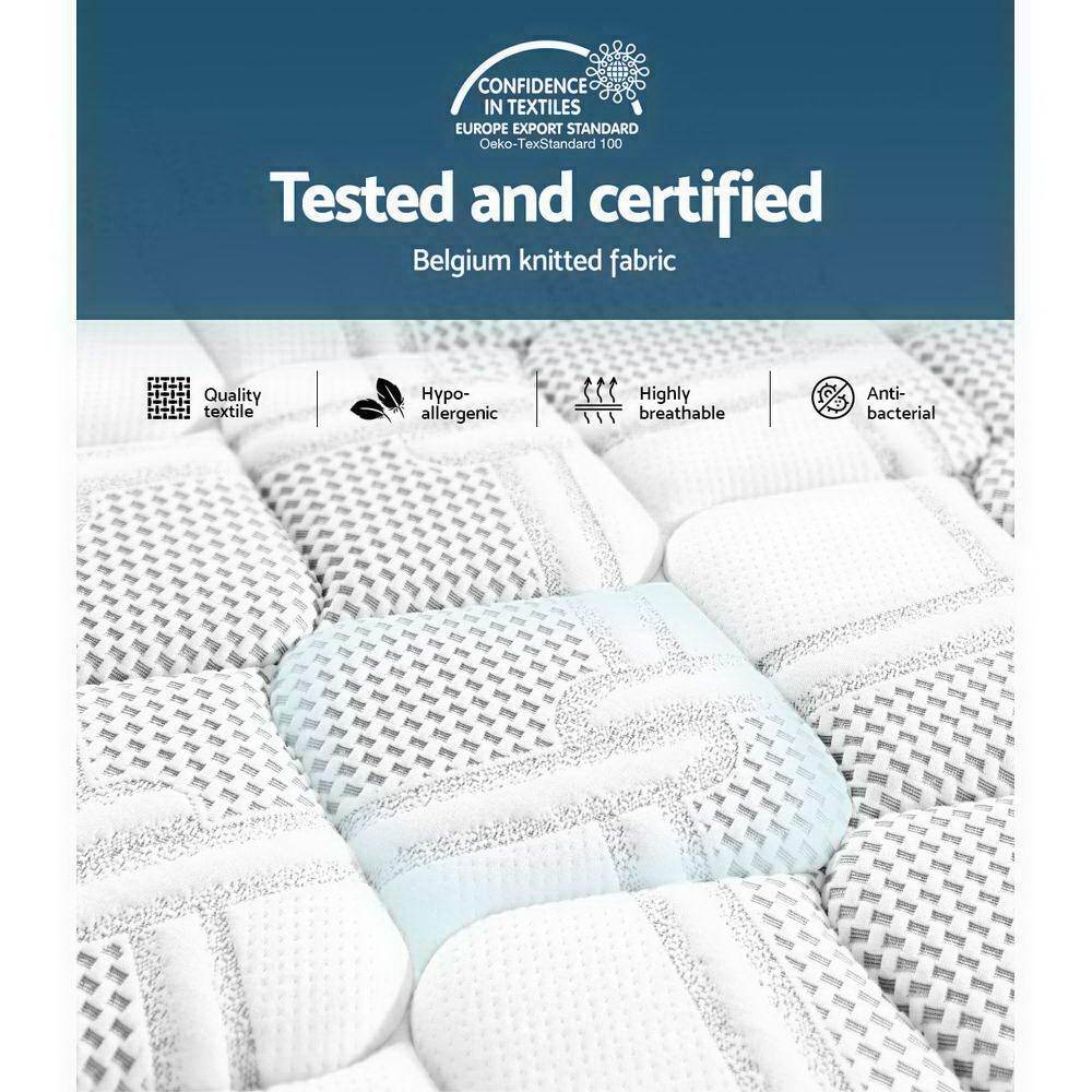 Giselle Bedding Luna Euro Top Cool Gel Pocket Spring Mattress showcasing its luxurious Belgium knitted fabric and 36cm thickness.